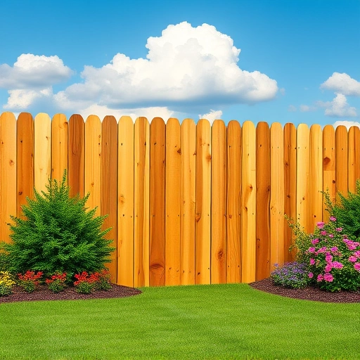 Beautiful wooden fence installation in Adairsville GA surrounded by lush greenery and colorful flowers under a blue sky.