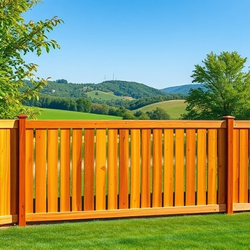 Beautiful wooden fence installation in Chattanooga TN surrounded by lush greenery and a clear blue sky.