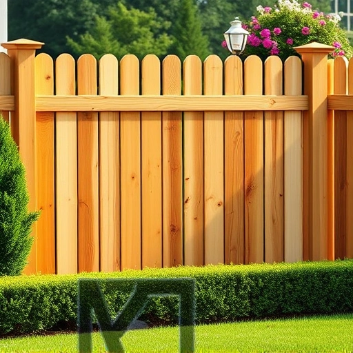 Beautiful wooden fence installation in Scottsboro AL surrounded by lush grass and trimmed hedges with natural lighting.
