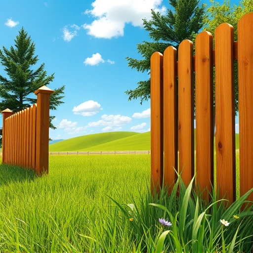 Completed wooden fence in Centre AL with warm tones, vibrant grass, wildflowers, and serene rolling hills.
