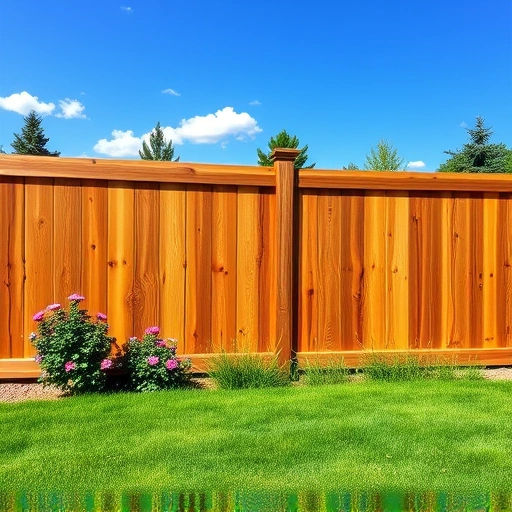 Completed wooden fence project in Dalton GA with polished surfaces, vibrant flowers, and clear blue sky backdrop.