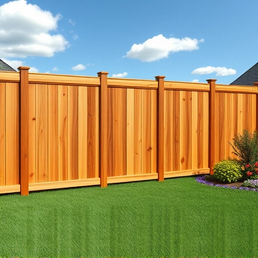 Completed wooden privacy fence in White GA, showcasing rich wood tones and lush lawn under a bright blue sky.