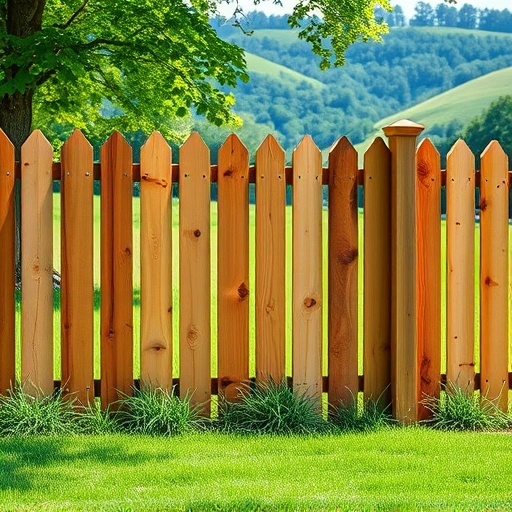 Completed wooden fence in Ellijay GA, surrounded by green grass and lush trees, showcasing craftsmanship and tranquility.