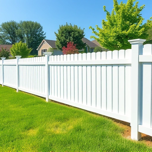 Vinyl fence installation in Cohutta GA with pristine white fence, green grass, and suburban neighborhood backdrop.