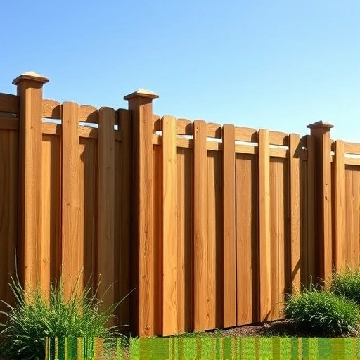 Completed wooden fence in Summerville GA with natural grain, elegant post caps, and lush green landscape.