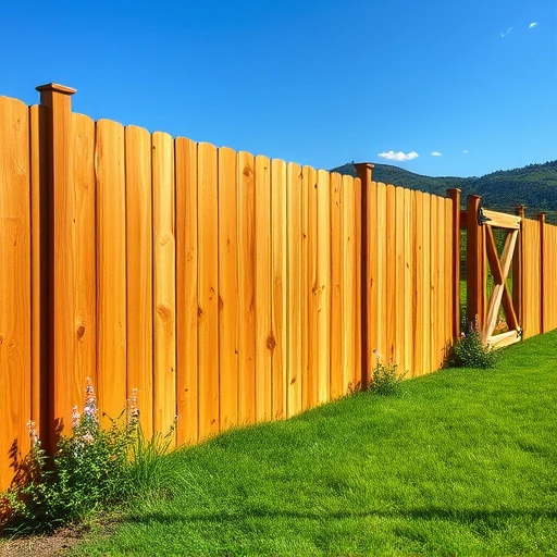 Wooden fence installation in Tunnel Hill GA surrounded by lush greenery and rolling hills under a clear blue sky.