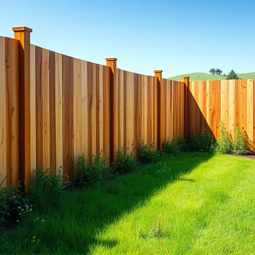 Completed wooden fence installation in Resaca GA, showcasing polished planks, green yard, and vibrant wildflowers.