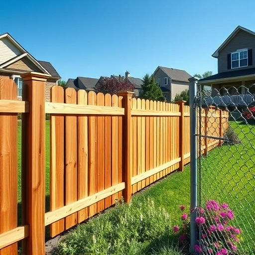 Completed fencing project in Centre AL featuring wooden, vinyl, and chain-link styles in a vibrant suburban setting.