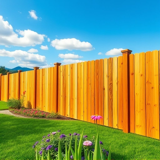 Completed wooden fence installation in Ball Ground GA, showcasing craftsmanship in a lush yard with flowers.