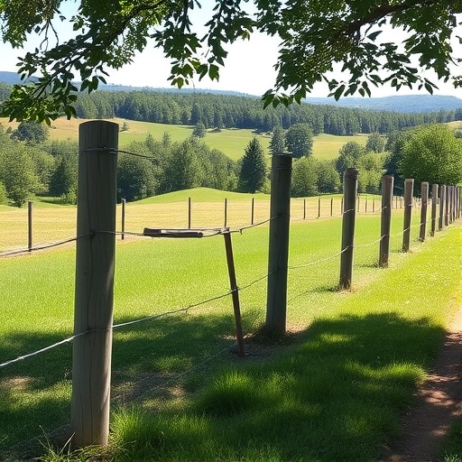 Wooden fencing in Cohutta GA surrounded by green grass and trees under dappled sunlight in a serene landscape.
