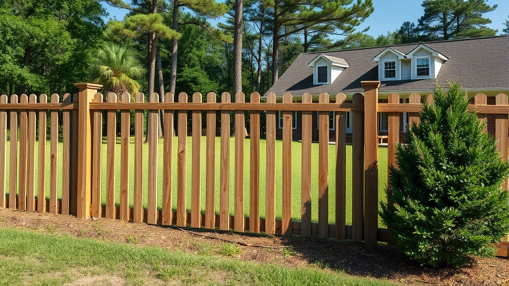 Fencing in LaFayette, GA with a scenic backdrop of trees and a clear blue sky.