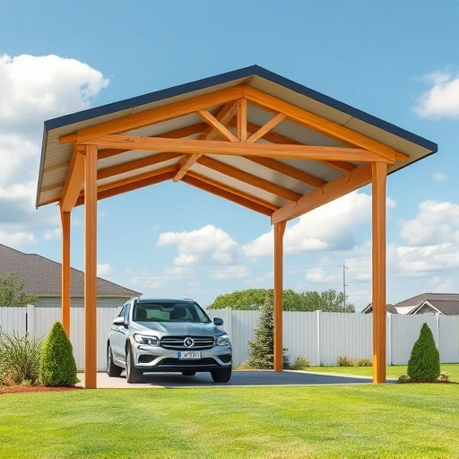 Completed carport in Cohutta GA features a modern design, wooden frame, metal roof, and lush green surroundings.