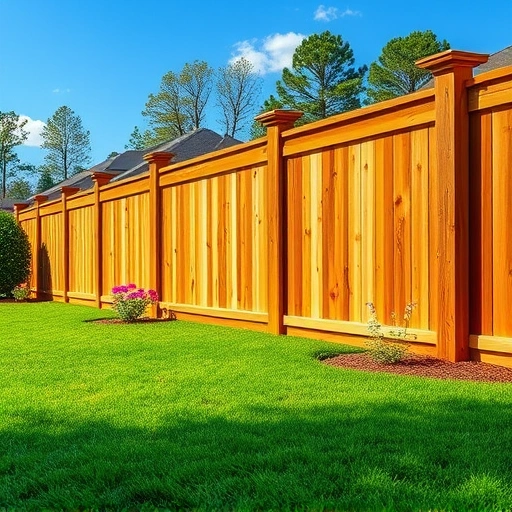 Completed wooden privacy fence in Canton GA, showcasing craftsmanship with vibrant lawn and flower beds.
