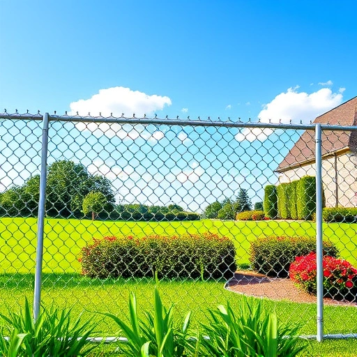Completed Chain Link Fence Installation in Cohutta GA with vibrant flowerbeds and lush grass under a clear blue sky.