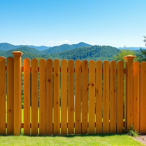 Completed wooden fence installation in Lookout Mountain GA blends with lush landscape and clear blue sky.
