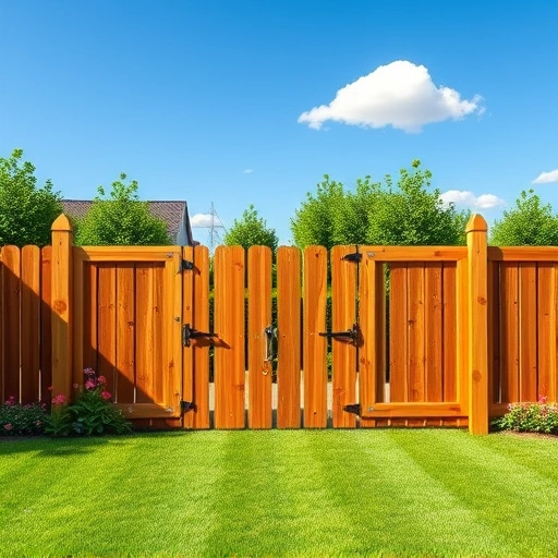 Completed wooden pet fence installation in Cohutta GA surrounds a vibrant garden and manicured lawn under a blue sky.