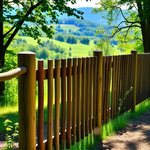 Serene Cohutta GA landscape with a completed wooden fence, rolling hills, and lush greenery under gentle sunlight.