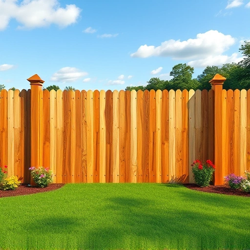 Completed wooden fence project in White GA with lush lawn and colorful flower beds under a clear blue sky.