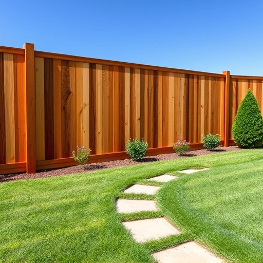 Wooden privacy fence in Ringgold GA blends with nature, surrounded by lush grass and colorful wildflowers.