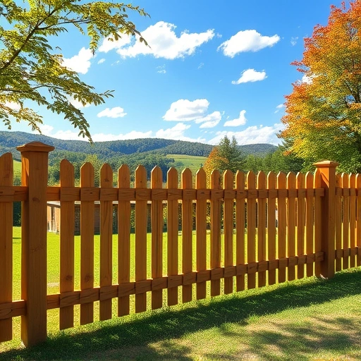 Serene Cohutta GA landscape featuring a newly completed wooden fence amidst rolling hills and vibrant autumn foliage.