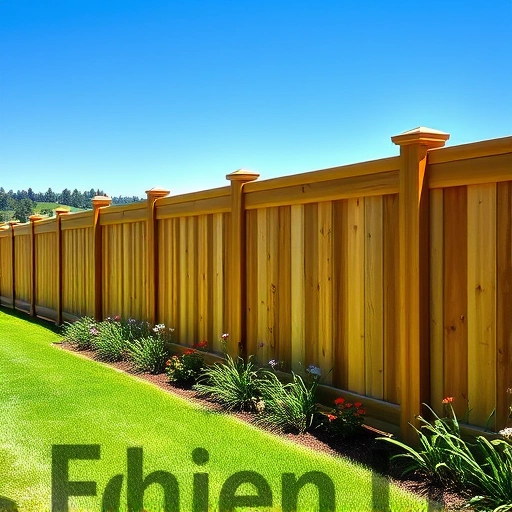 Completed wooden fence project in Fairmount GA surrounded by green lawn and vibrant flowers under a clear blue sky.
