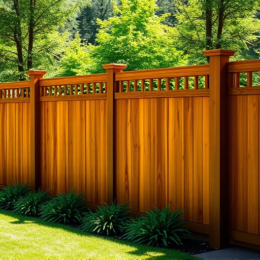 Completed wooden fence installation in Chattanooga TN, showcasing craftsmanship against lush greenery and sunlight shadows.