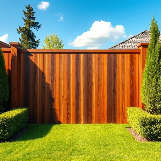 Completed wooden fencing installation in Attalla AL with rich brown finish, vibrant lawn, and serene landscaping.