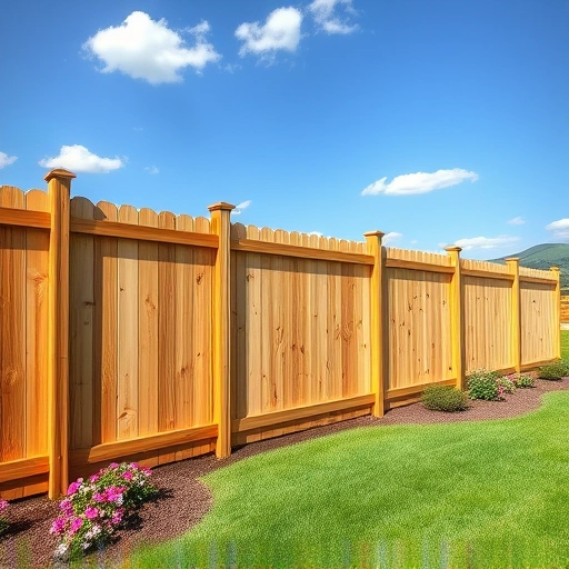 Completed fencing project in Albertville AL showcasing a sturdy wooden fence, landscaped yard, and clear blue sky.