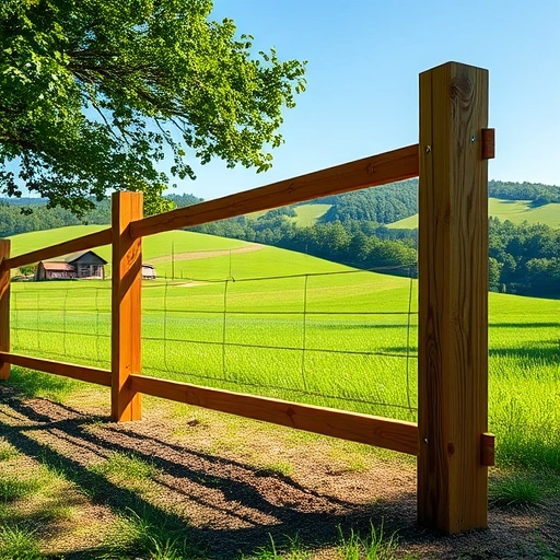 Wooden fence posts in Cohutta GA with natural grain in lush fields and rolling hills under a clear blue sky.