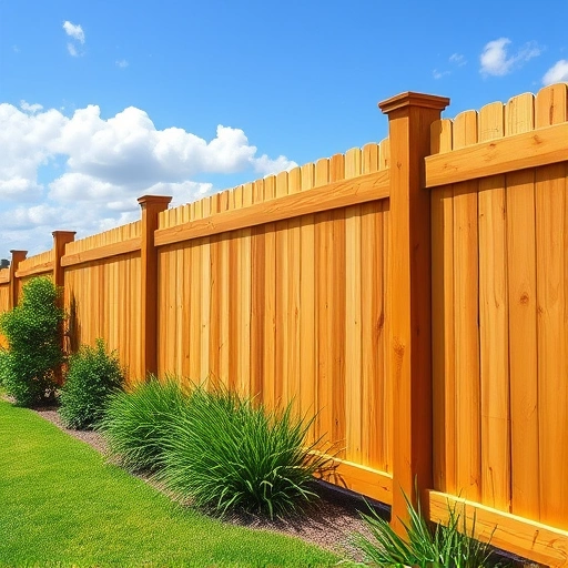 Beautiful wooden fence installation in Ball Ground GA surrounded by vibrant greenery and a clear blue sky.