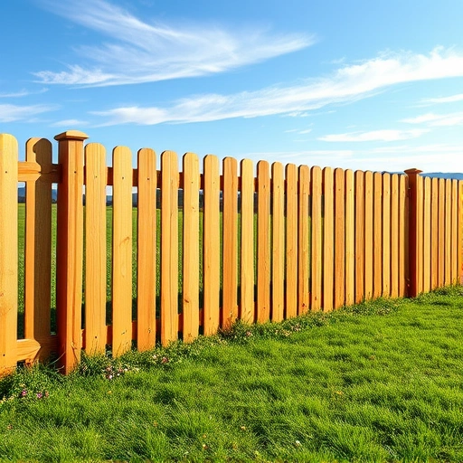 Completed wooden fence installation in Henagar AL, featuring natural stain, lush lawn, and serene landscape.