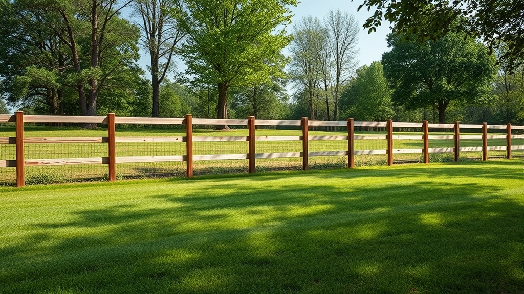 Fencing in Tunnel Hill GA with green grass and trees in the background under a clear blue sky.