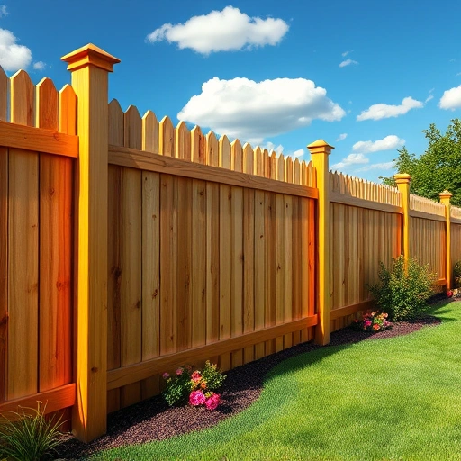 Beautiful wooden fence installation in Cedartown GA with polished finishes, vibrant flowers, and a clear blue sky.