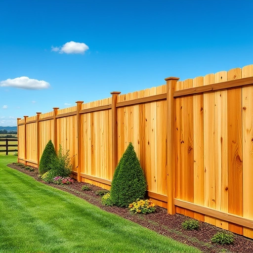 Completed wooden fence in Leesburg AL showcasing polished wood grain, vibrant yard, and clear blue sky.