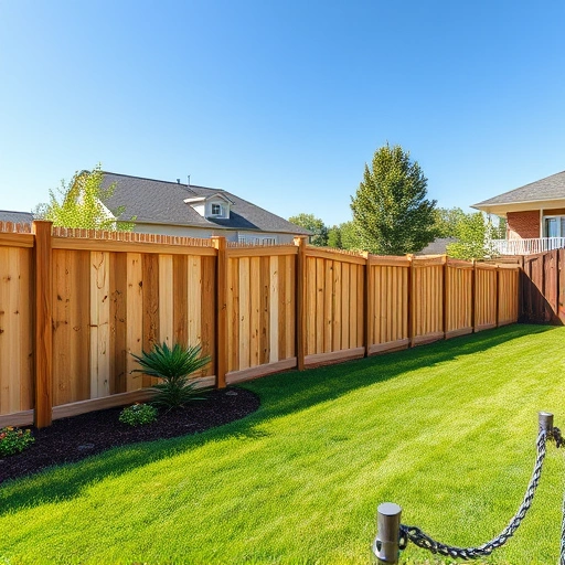 Completed fencing installation in Fort Oglethorpe GA with wooden vinyl and chain-link styles in a vibrant yard.