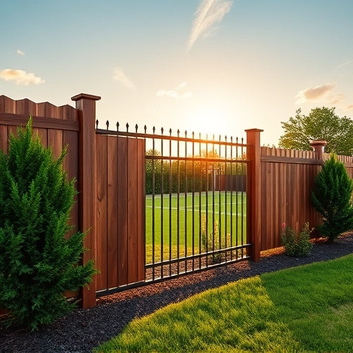 Completed fencing installation in Ringgold GA featuring wooden and metal styles in a serene landscape at golden hour.