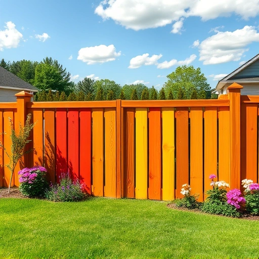 Freshly painted wooden fence in vibrant colors complements a serene suburban backyard in Cohutta GA.