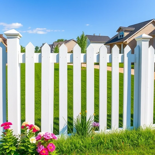 White wooden picket fence encloses a green lawn with flowers in Cedartown GA, showcasing neighborhood charm and tranquility.