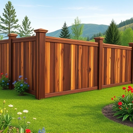 Fence repair in Cohutta GA featuring a sturdy wooden fence with a rich brown finish, surrounded by a lush green lawn.