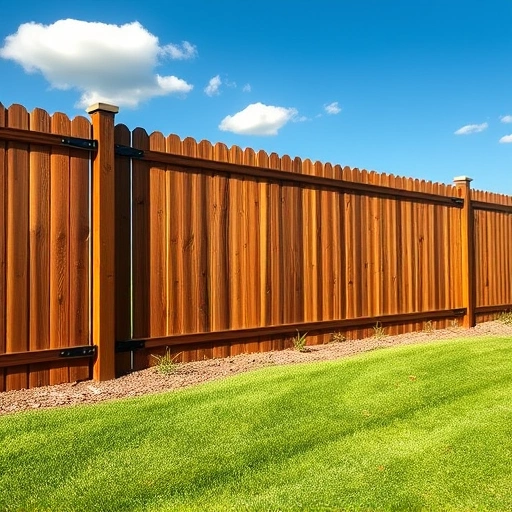 Completed wooden fencing installation in Resaca GA, showcasing craftsmanship against green grass and blue sky.