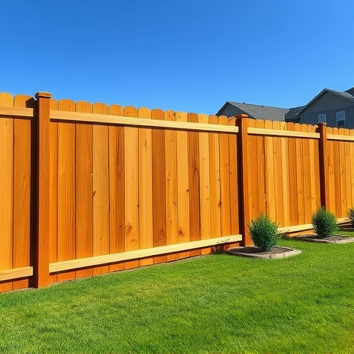 Completed wooden fence installation in Attalla AL against a clear blue sky with a manicured lawn and suburban backdrop.