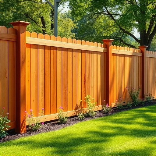 Beautifully crafted wooden fence in Leesburg AL with vibrant lawn, colorful flowers, and soft sunlight enhancing details.
