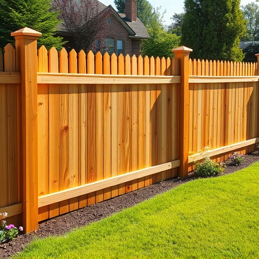 Completed wooden fence project in Cartersville GA with detailed craftsmanship, manicured lawn, and vibrant flowers.