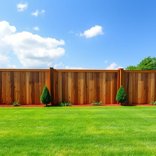Beautiful wooden fence in LaFayette GA, showcasing rich wood tones, lush lawn, and serene blue sky.