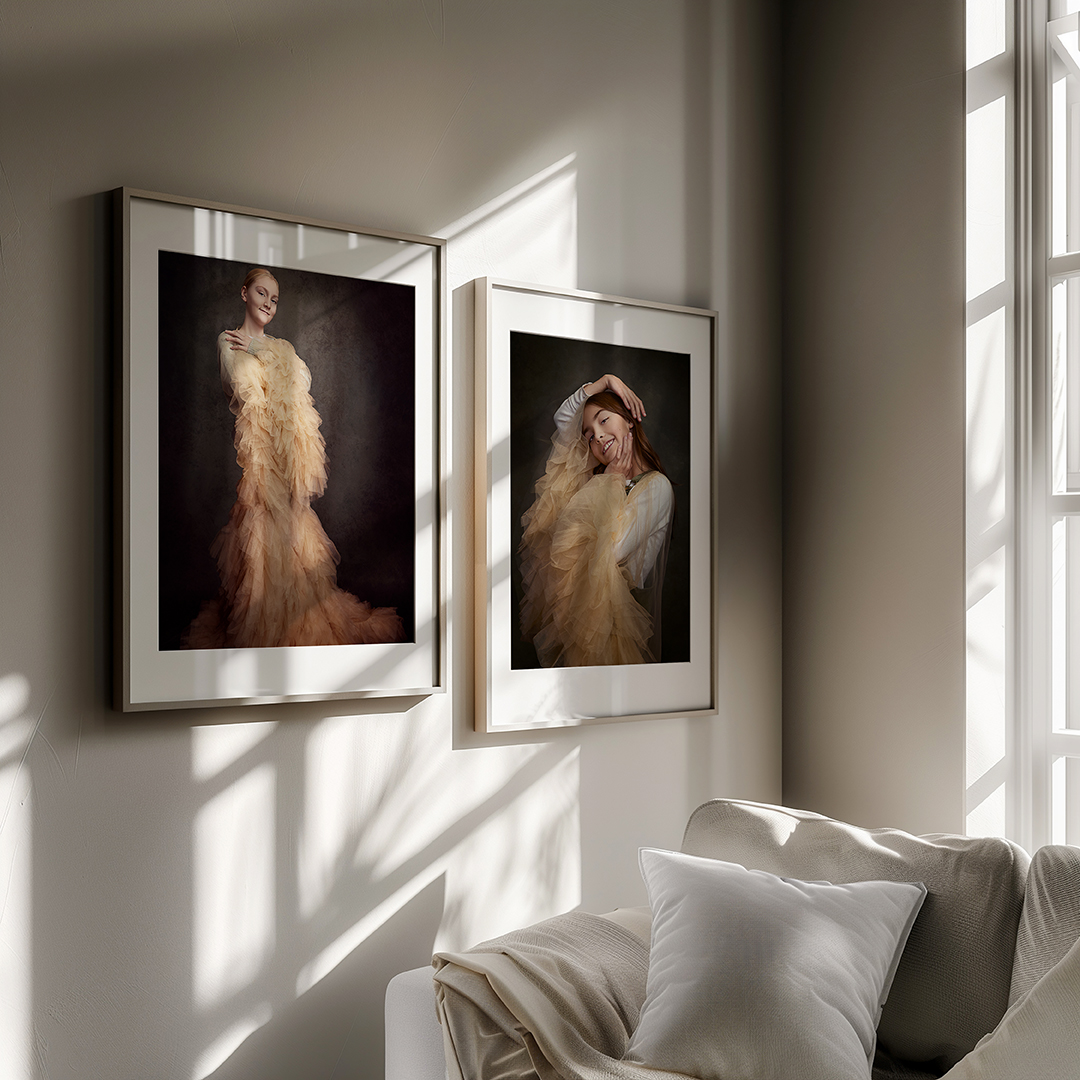 Framed portrait artwork displayed in a modern living room by Janice Smith Photography Framed portrait artwork displayed in a modern living room by Janice Smith Photography