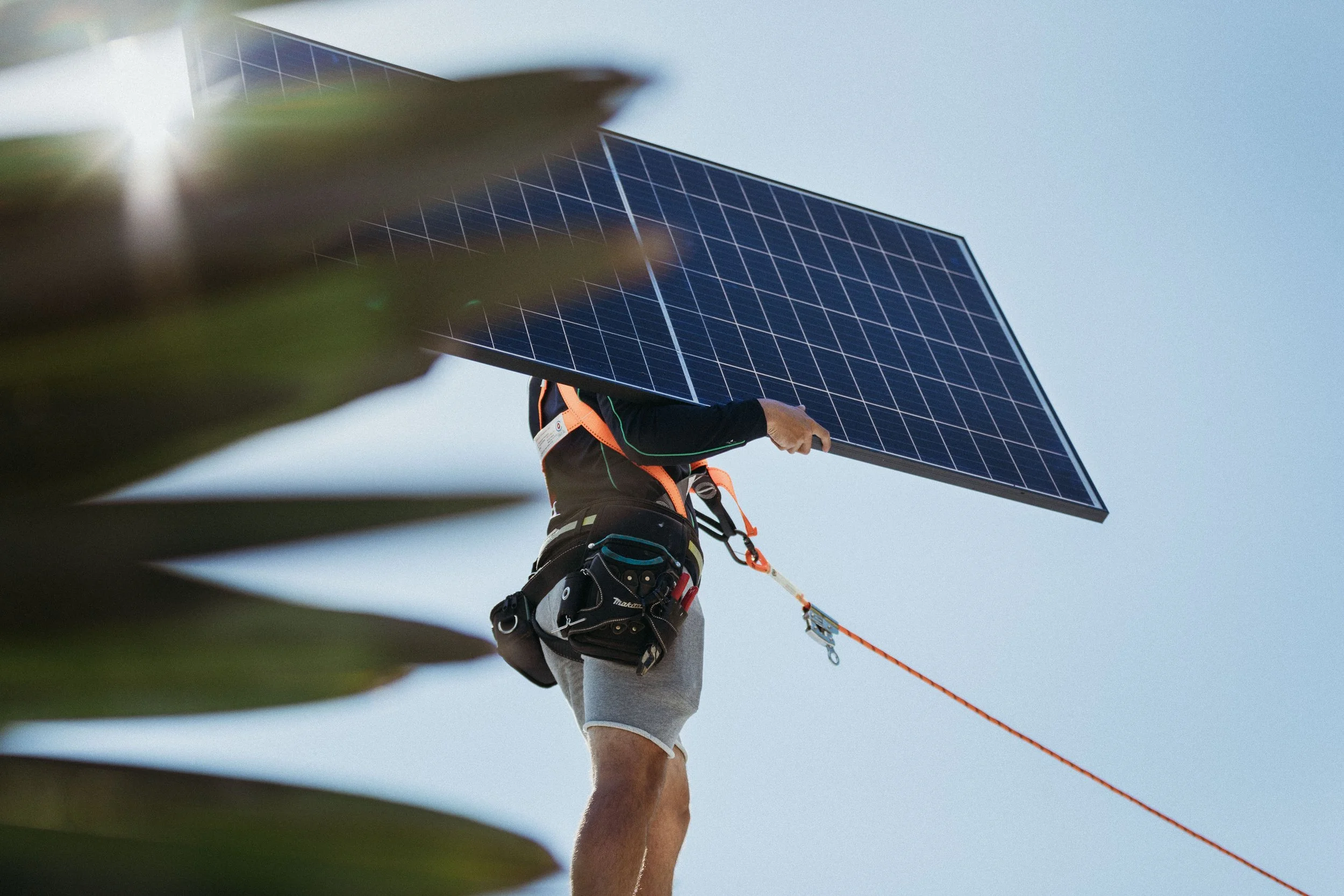 Close-up of professional solar panel mounting