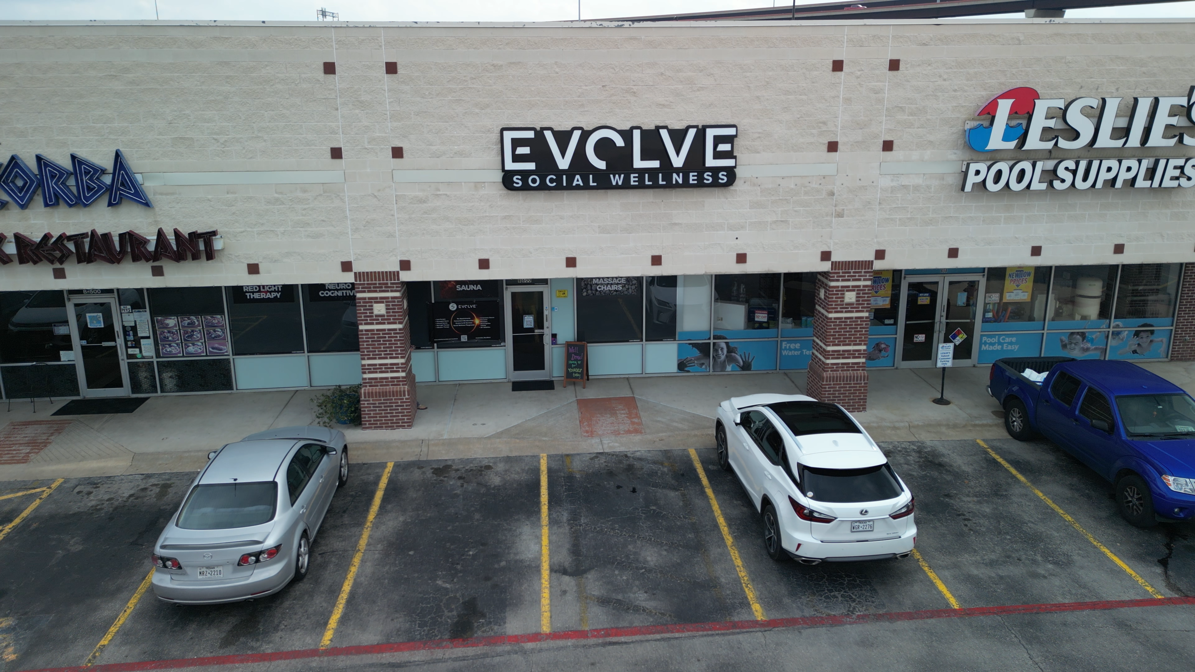 Exterior of Evolve Social Wellness Space Round Rock on a sunny day