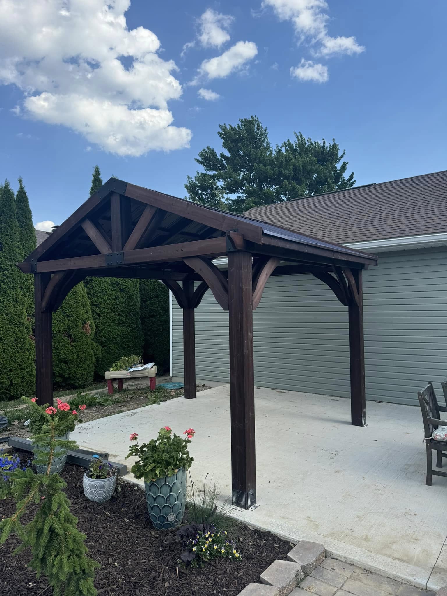 Finished custom outdoor pavilion built by Snoble Construction