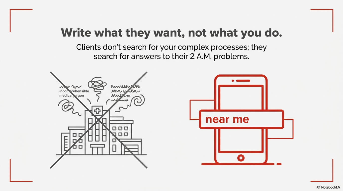 minimal illustration demonstrating don't talk about your business respond to what clients want.