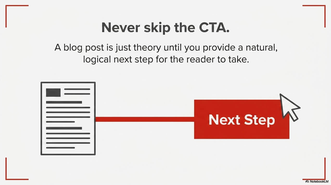 minimalist illistration demonstrating after the blog post there must be more  - use a CTA to keep moving the client forward.